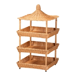bali & pari Asante Natural Rattan 3-Tier Display Shelf with Pagoda Top